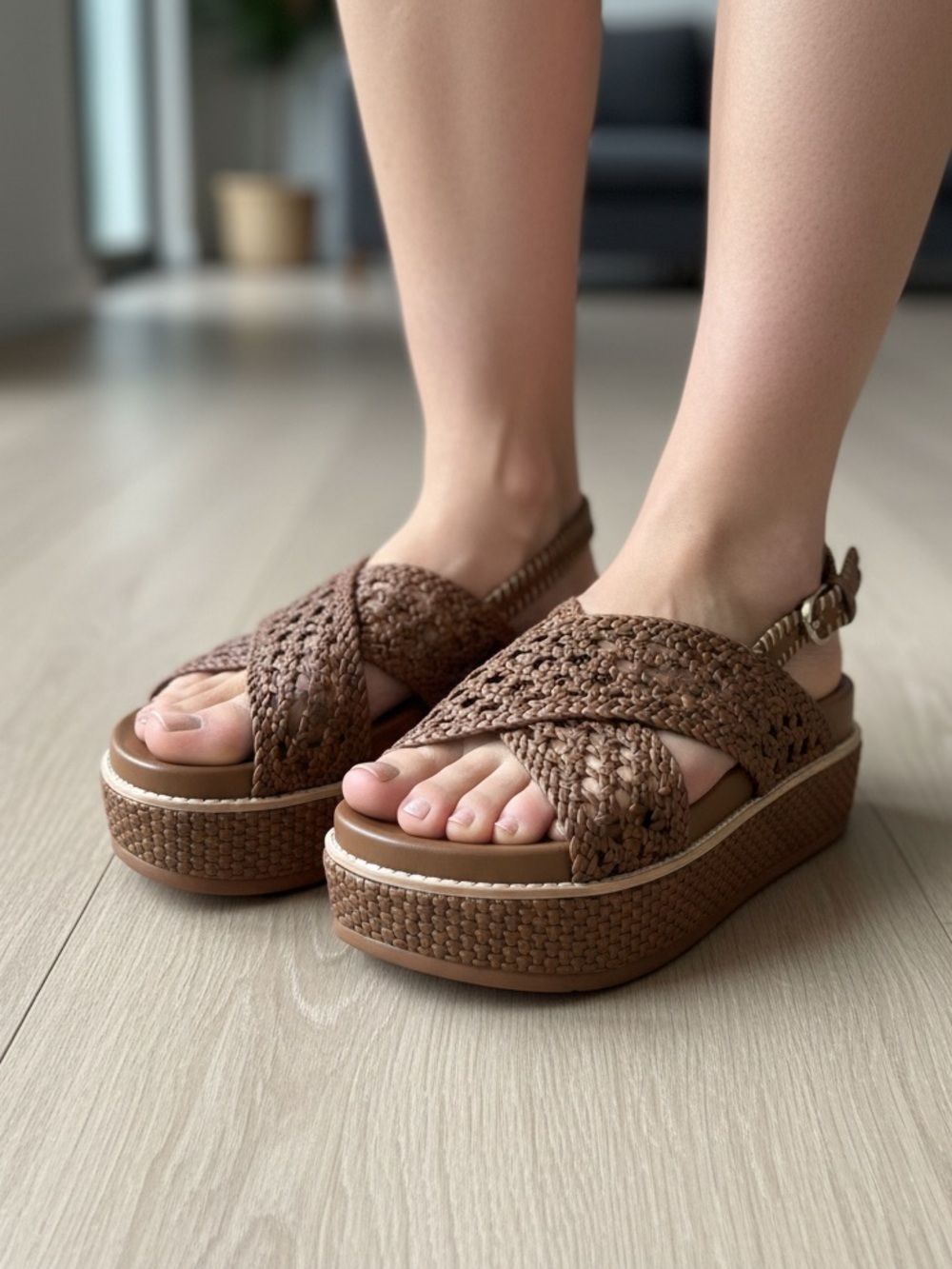 Steve Madden Kayda woven platform sandal cognac brown flatform platform 9 medium